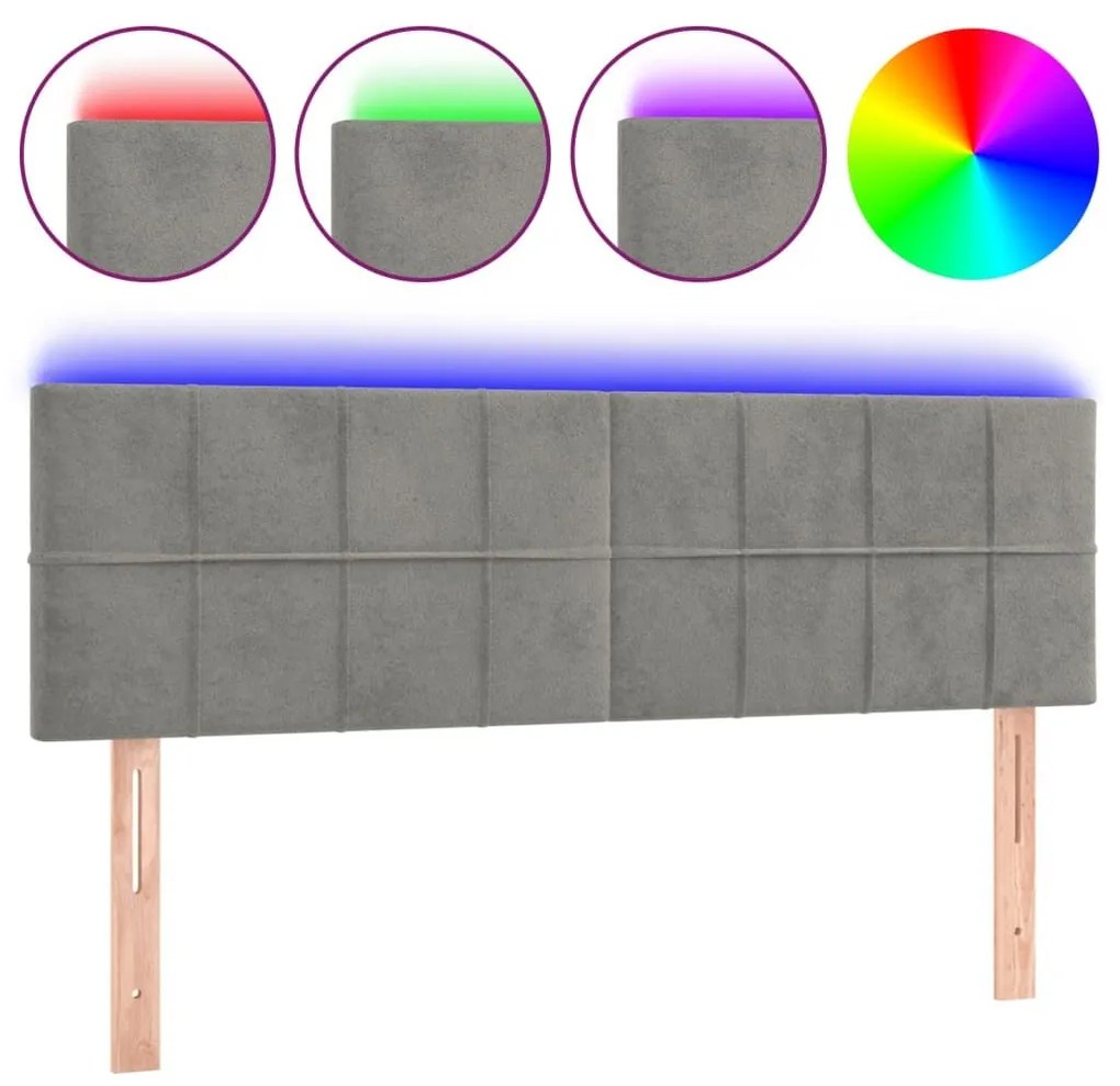 Κεφαλάρι Κρεβατιού LED Ανοιχτό Γκρι 144x5x78/88 εκ. Βελούδινο - Γκρι