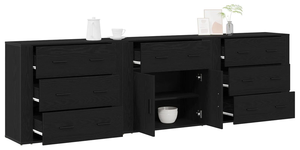 vidaXL Sideboards 3 τεμάχια Μαύρος Δρυς Επεξεργασμένο Ξύλο