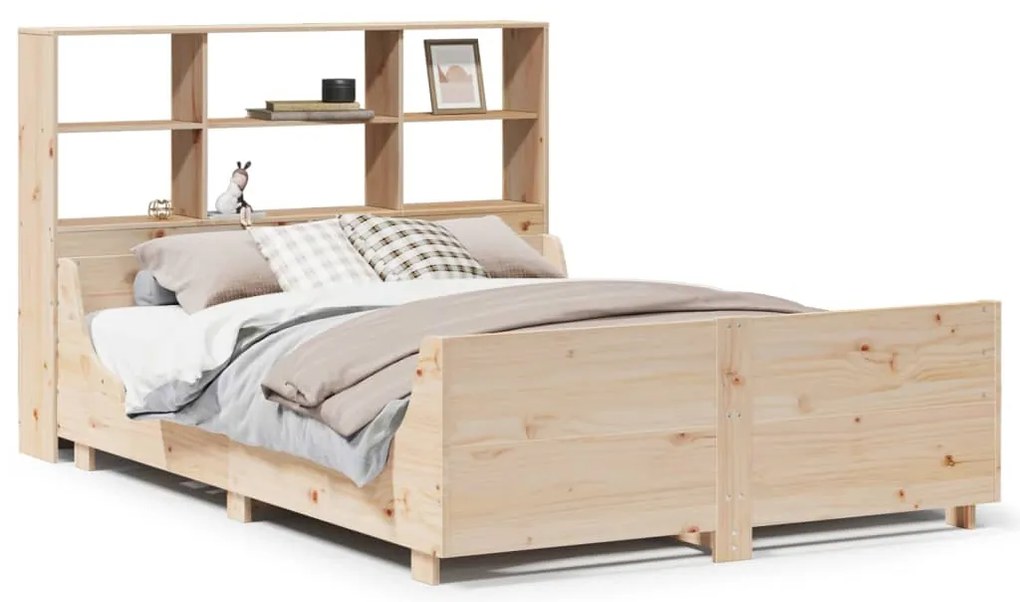 vidaXL Κρεβάτι Βιβλιοθήκη Χωρίς Στρώμα 140x190 εκ Μασίφ Πεύκο