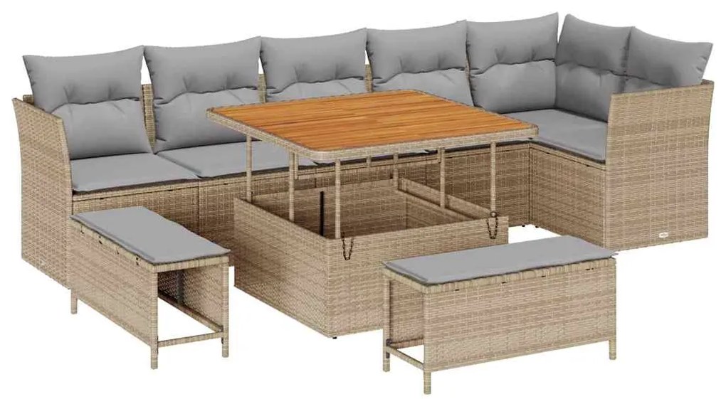 vidaXL Σετ Καναπέ Κήπου 9 pcs Μπεζ συνθετικό ρατάν