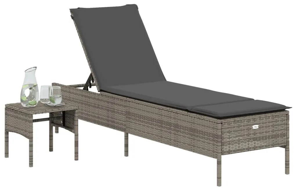 vidaXL Ξαπλώστρα Τραπέζι και Μαξιλάρια Γκρι από Συνθετικό Ρατάν