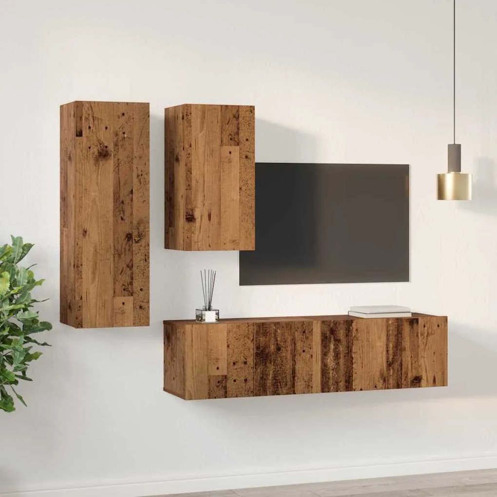 vidaXL Σετ επίπλου τηλεόρασης 4 pcs Παλαιό ξύλο 30.5 x 30 x 90 cm