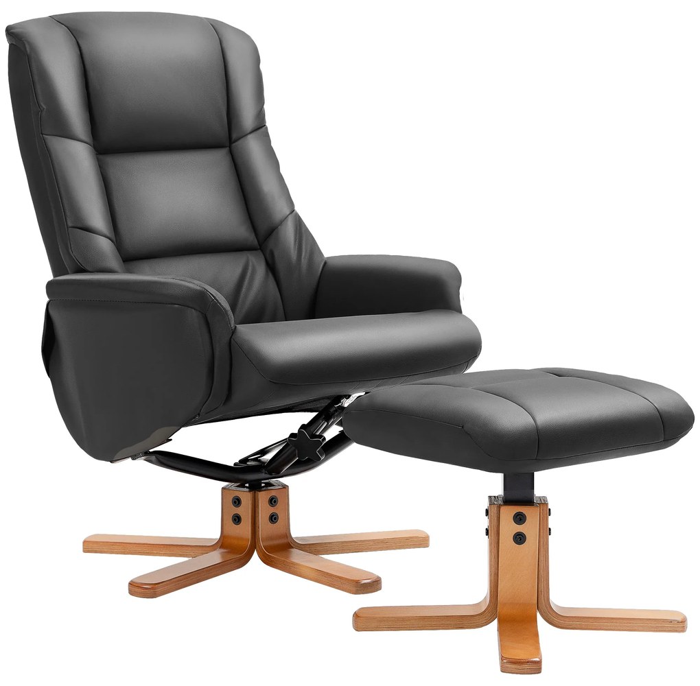 HOMCOM Πολυθρόνα Relax με υποπόδιο, λειτουργία ανάκλισης, κάλυμμα από τεχνητό δέρμα, έως 150 kg, 71 x 84 x 102 cm, Μαύρο