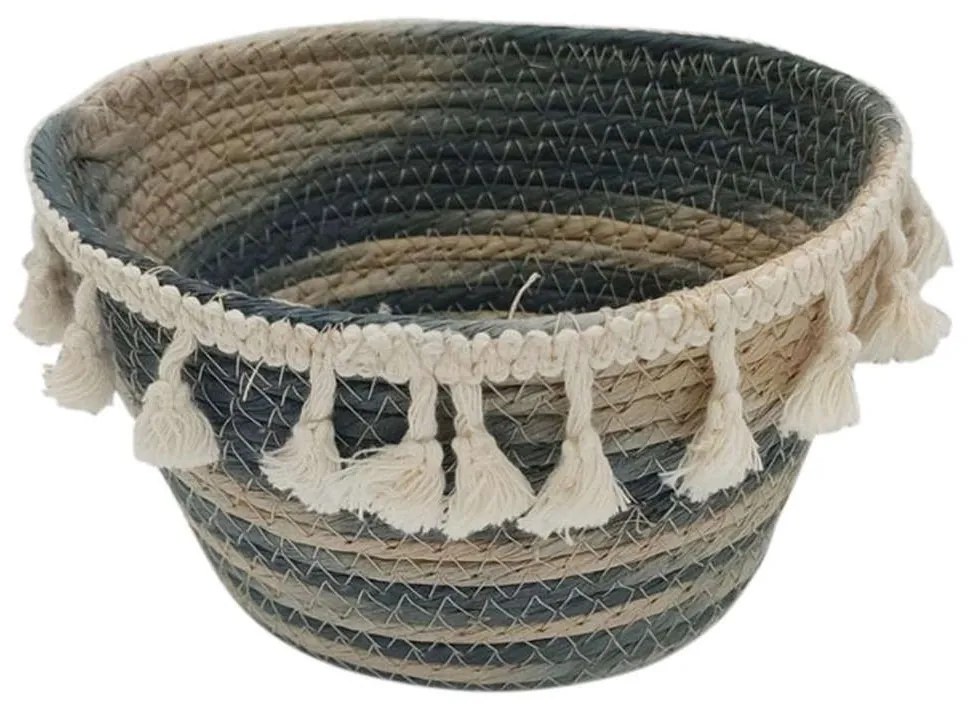 Καλάθι Οβάλ Ριγέ 00.06.61260 Με Φούντες 20x16x12cm Ψάθινο Natural-Blue Mat