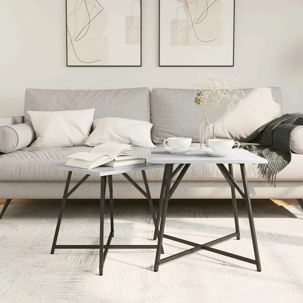 vidaXL Σετ βοηθητικά τραπεζάκια 2 pcs Γκρι σονόμα και Μαύρο