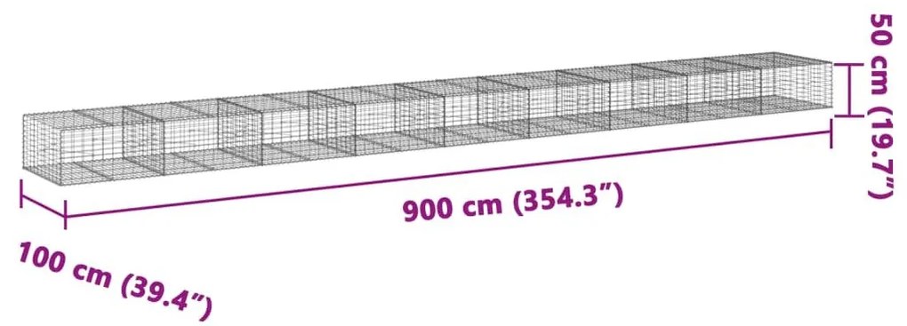 Συρματοκιβώτιο με Κάλυμμα 900x100x50εκ. από Γαλβανισμένο Χάλυβα - Ασήμι