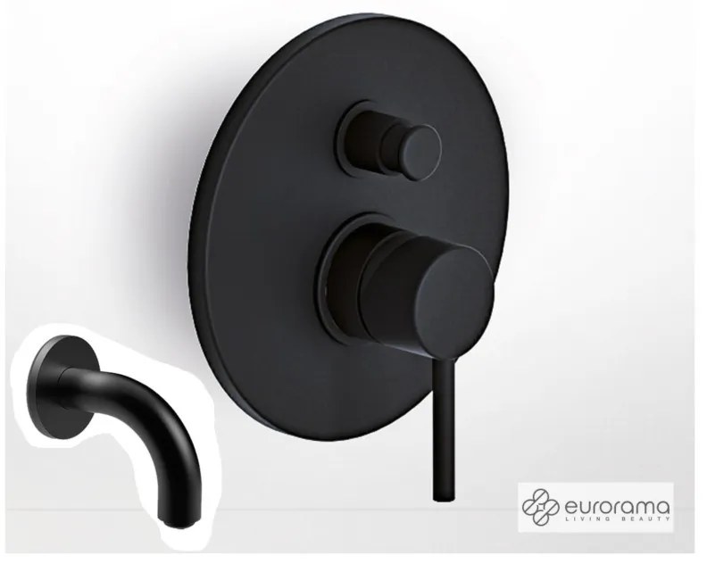 Eurorama TONDA Μίκτης εντοιχισμού 2 εξόδων με εκτροπέα &amp; Στόμιο επίτοιχο 10εκ Φ24mm Black Matt