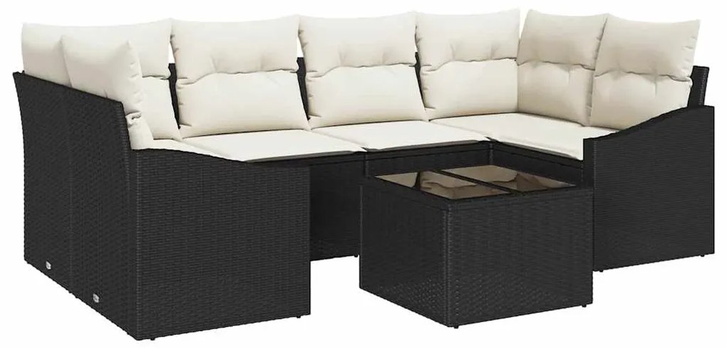 vidaXL Σετ Καναπέ Κήπου με μαξιλάρι 7 pcs Μαύρο, Κρέμα 55 x 55 x 37 εκ
