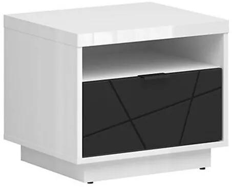 Κομοδίνο Boston CE115, Γυαλιστερό λευκό, Μαύρο ματ, Αριθμός συρταριών: 1, 43x50x43cm, 18 kg, Πλαστικοποιημένη μοριοσανίδα | Epipla1.gr