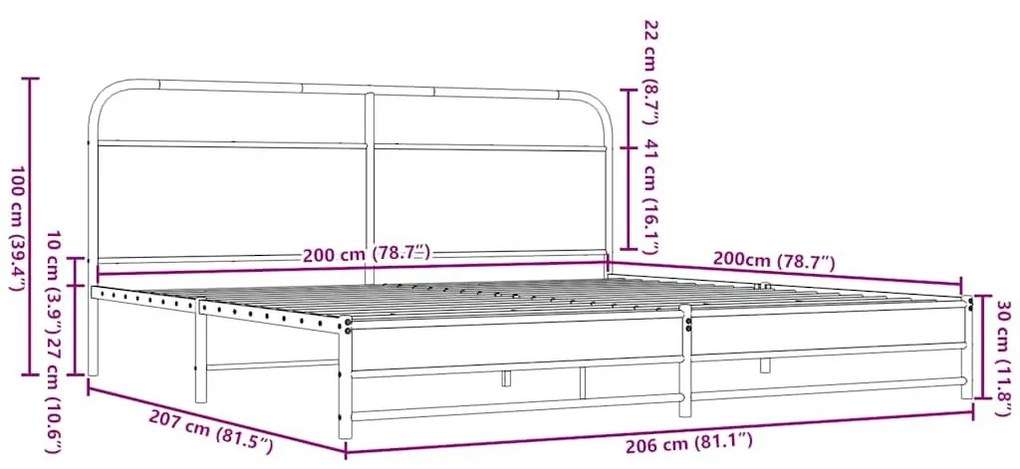 Σκελετός Κρεβ. Χωρίς Στρώμα Καφέ Δρυς 200x200 εκ. Μεταλλικό - Καφέ