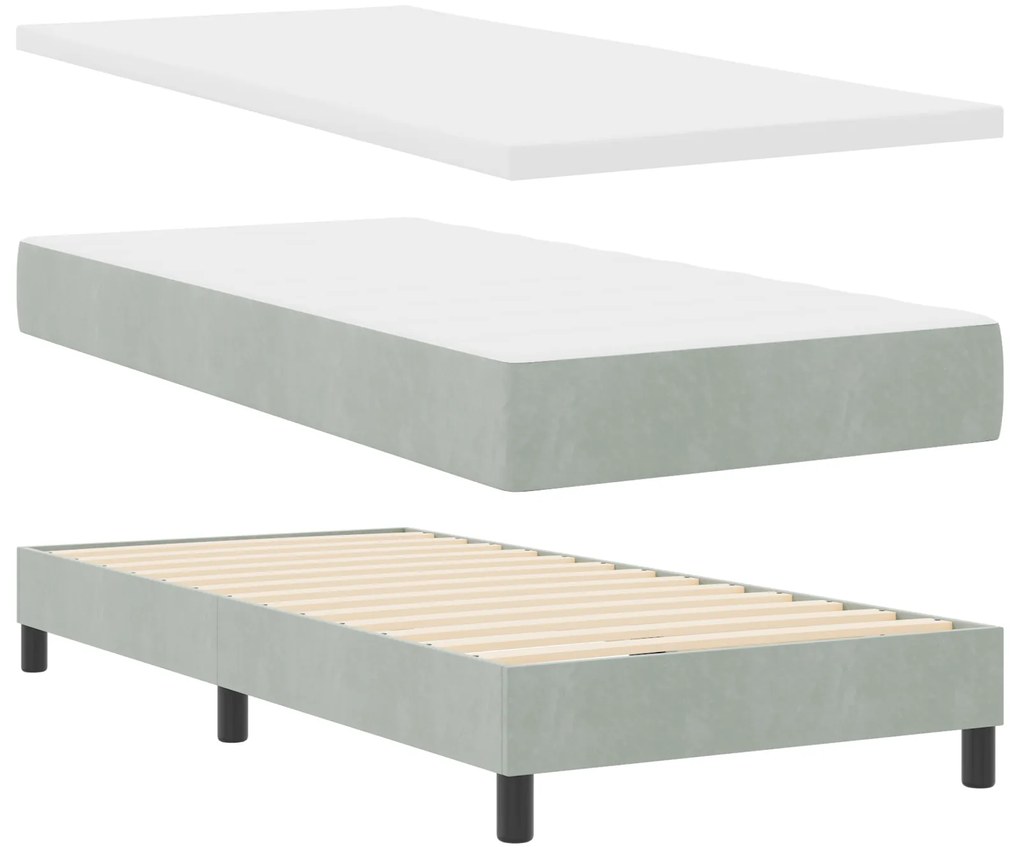 vidaXL Κρεβάτι με Στρώμα Light Grey Μονό Βελούδο