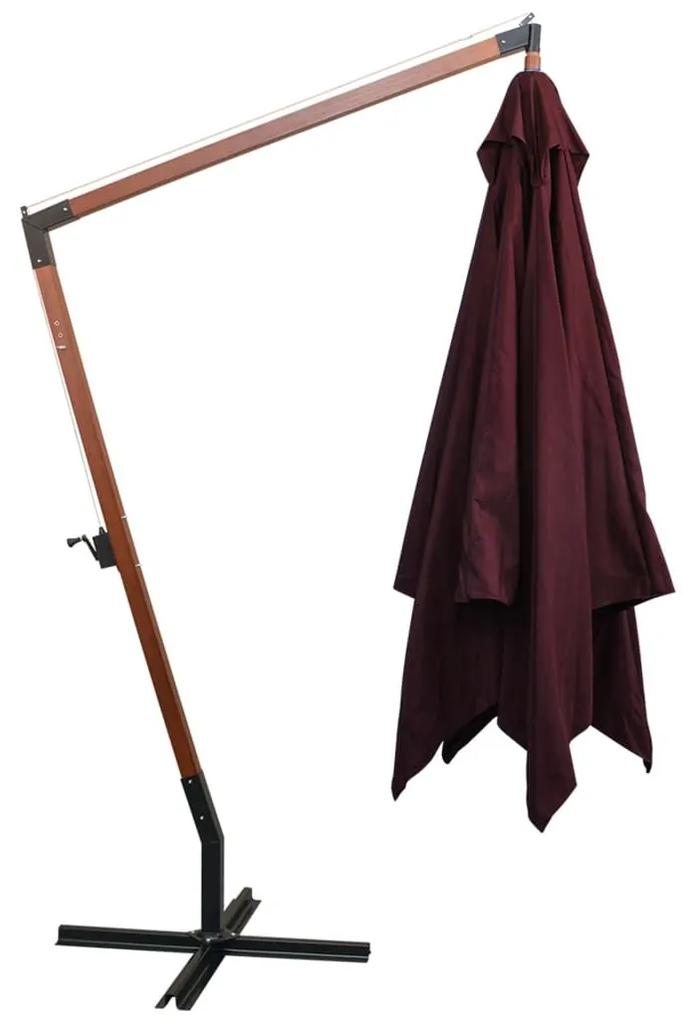 Ομπρέλα Κρεμαστή με Ιστό Μπορντό 3 x 3 μ. Μασίφ Ξύλο Ελάτης - Κόκκινο
