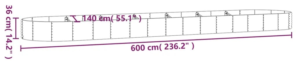 vidaXL Ζαρντινιέρα Ασημί 600x140x36 εκ. Ατσάλι με Ηλεκτρ. Βαφή Πούδρας