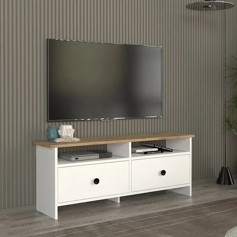 Megapap Έπιπλο Τηλεόρασης Gradias Λευκό - Sapphire Oak 120x29,6x46,8εκ.