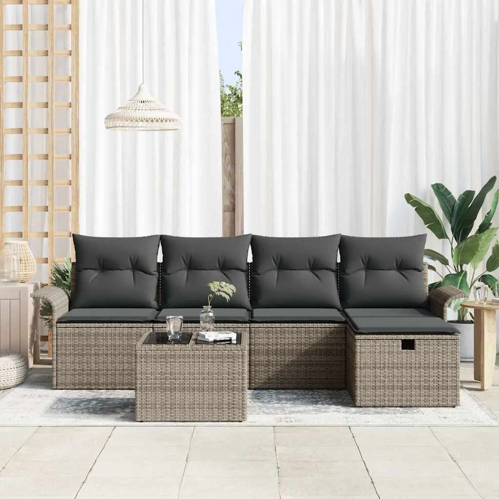 vidaXL Σετ Καναπέ Κήπου 6 pcs Γκρι 251 x 117 x 85 εκ. Πολυ ράταν
