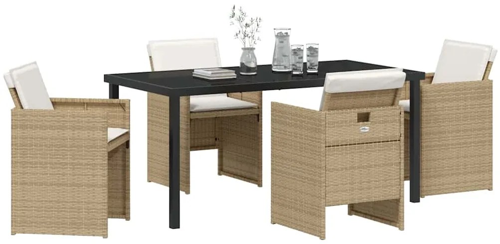 vidaXL Σέτ φαγητού για κήπο με μαξιλάρι 5 pcs Μπεζ συνθετικό ρατάν