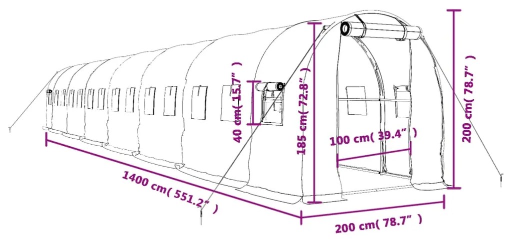 ΘΕΡΜΟΚΗΠΙΟ ΜΕ ΑΤΣΑΛΙΝΟ ΠΛΑΙΣΙΟ ΛΕΥΚΟ 28 Μ² 14 X 2 X 2 Μ. 3188033