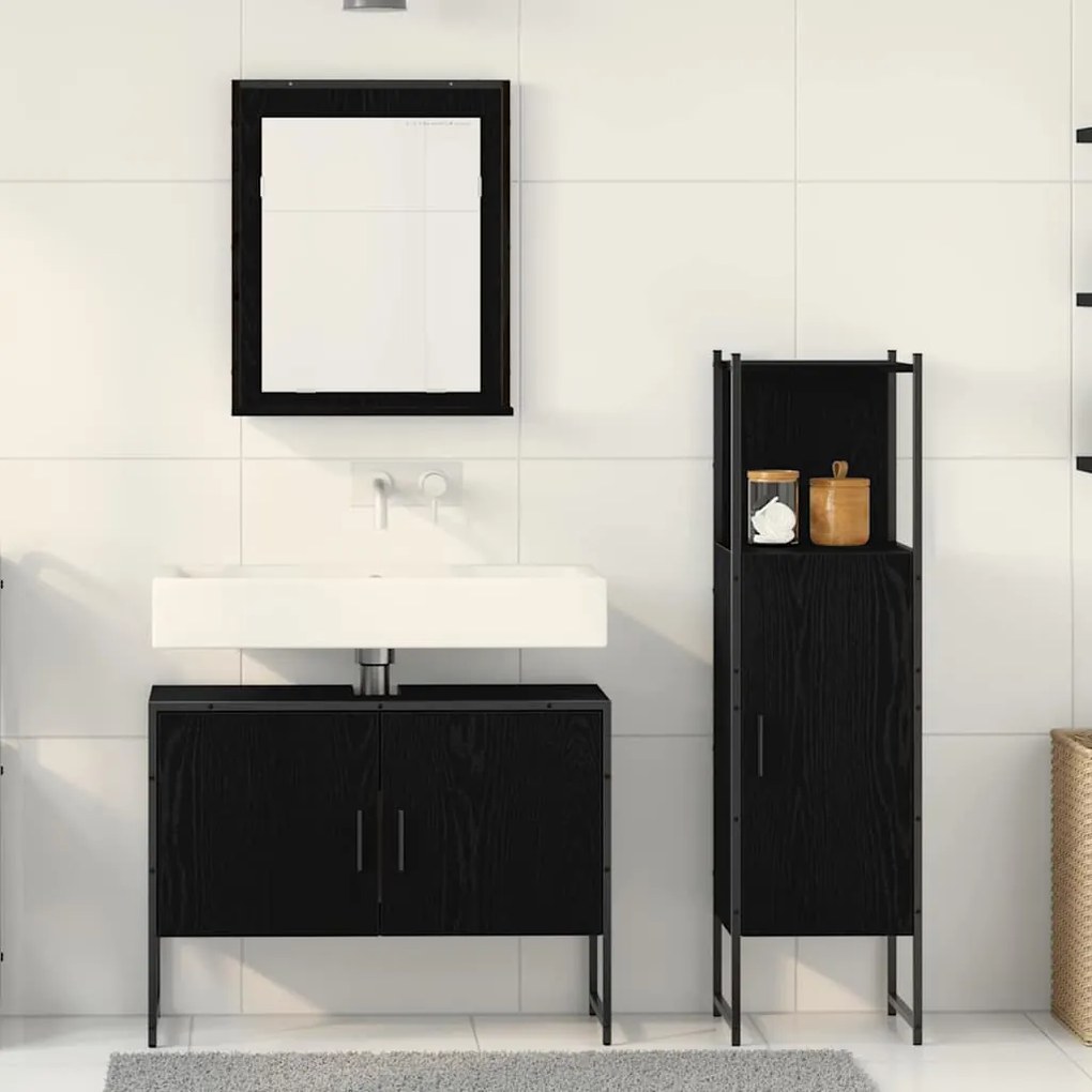 vidaXL Σετ Επίπλων Μπάνιου με πόρτα 3 pcs Μαύρο 33 x 33 x 102.5 εκ