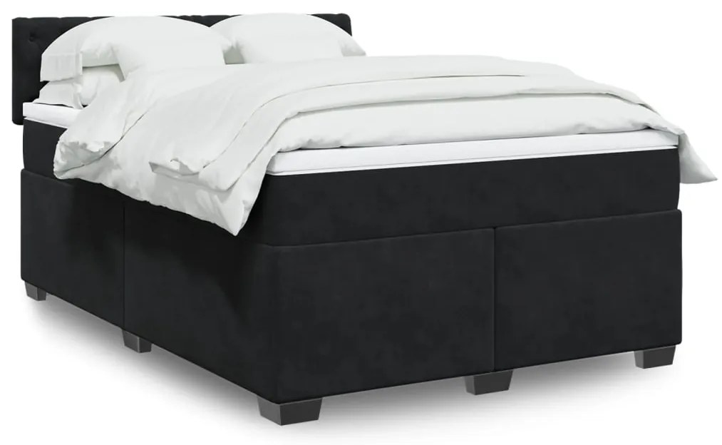 vidaXL Κρεβάτι Boxspring με Στρώμα Μαύρο 140x190 εκ. Βελούδινο