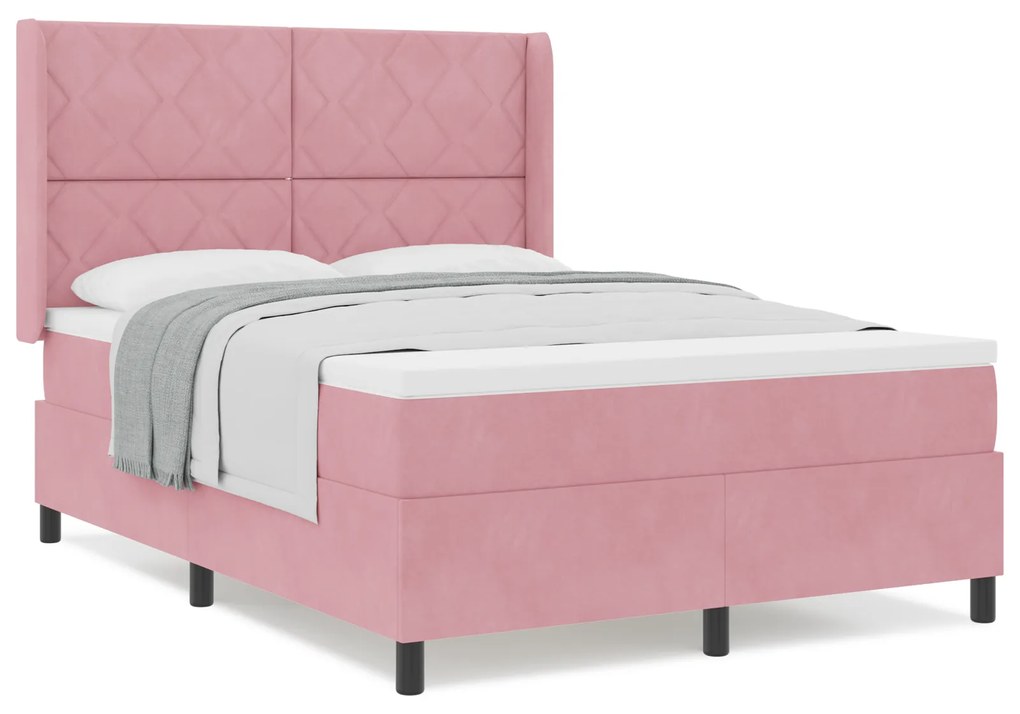 vidaXL Κρεβάτι Box Spring με Στρώμα Ροζ 140x200 εκ. Βελούδο