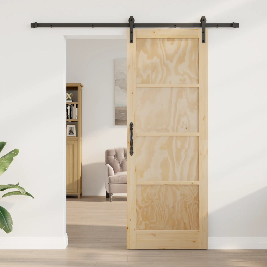 vidaXL Συρόμενη Πόρτα  με Σετ Υλικών 78x211 εκ. Συμπαγές Ξύλο Πεύκου