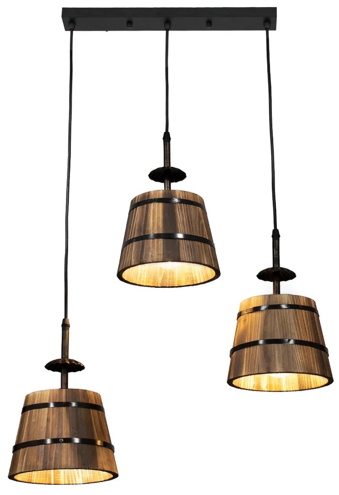 00889 GloboStar® GLOBOSTAR® CEBU 00889 Vintage Κρεμαστό Φωτιστικό Οροφής με Ντουί 3 x E27 AC 220-240V IP20 - Καφέ &amp; Μαύρο - Μ55.5 x Π18.5 x Y210cm