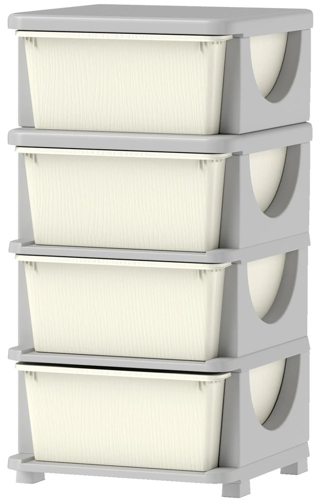 HOMCOM Κουτιά αποθήκευσης για παιδιά, 4 μεγάλα συρτάρια, στρογγυλεμένες άκρες, πλαστικό, 37x37x76 cm, Κρεμ λευκό