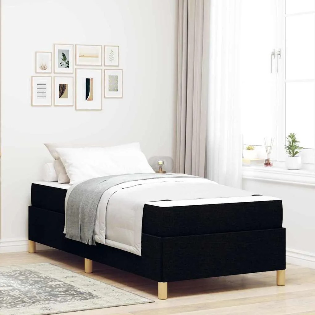 vidaXL Κρεβάτι με ελατήρια Μαύρο και Λευκό 90 x 190 cm ύφασμα