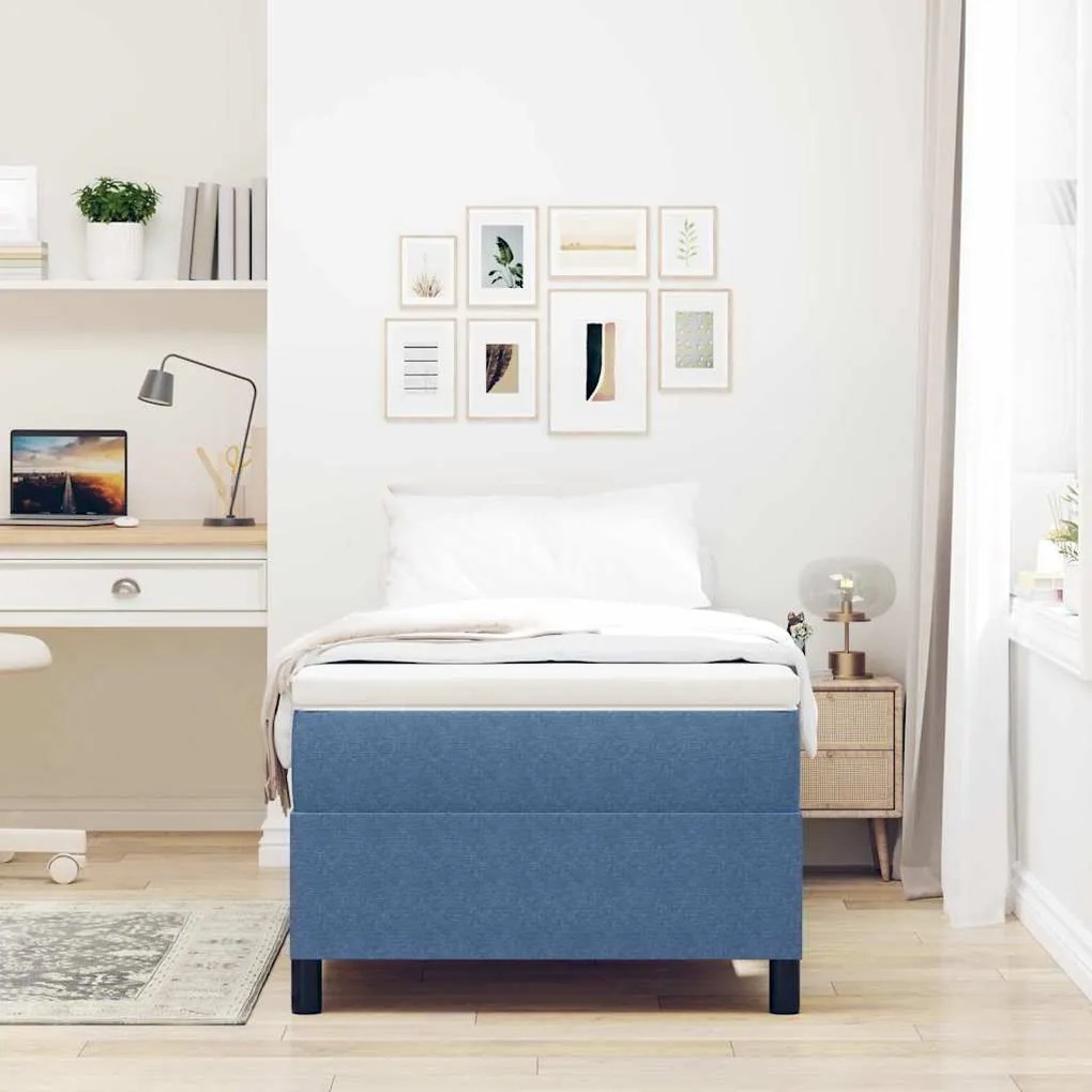 vidaXL Κρεβάτι με ελατήρια Μπλέ, Λευκό 193 x 90 x 60 εκ. Βελούδο