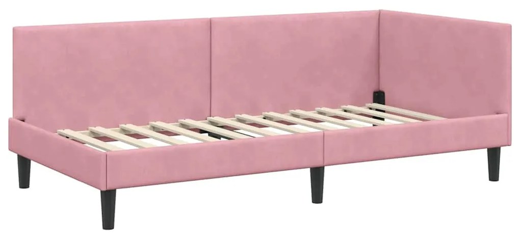 vidaXL Κρεβάτι Γωνίας Ροζ 100 x 200 cm Βελούδο και Εργοστασιακό ξύλο