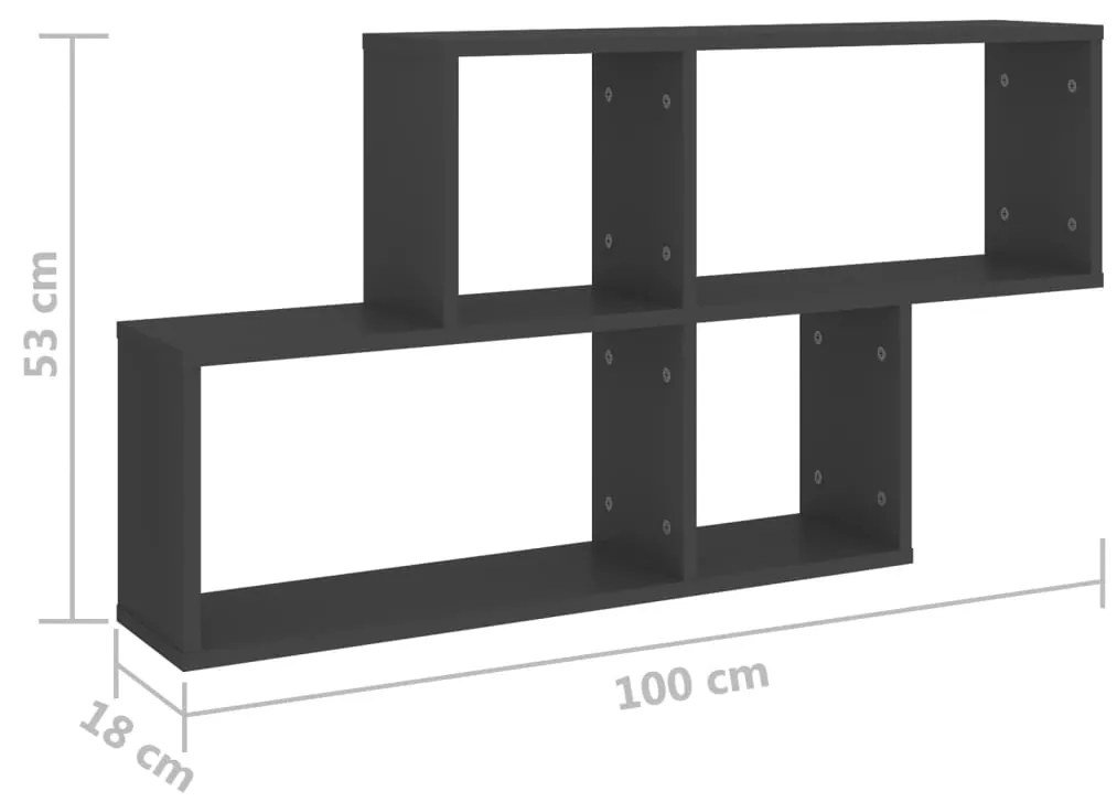 vidaXL Ράφι Τοίχου Γκρι 100 x 18 x 53 εκ. από Μοριοσανίδα