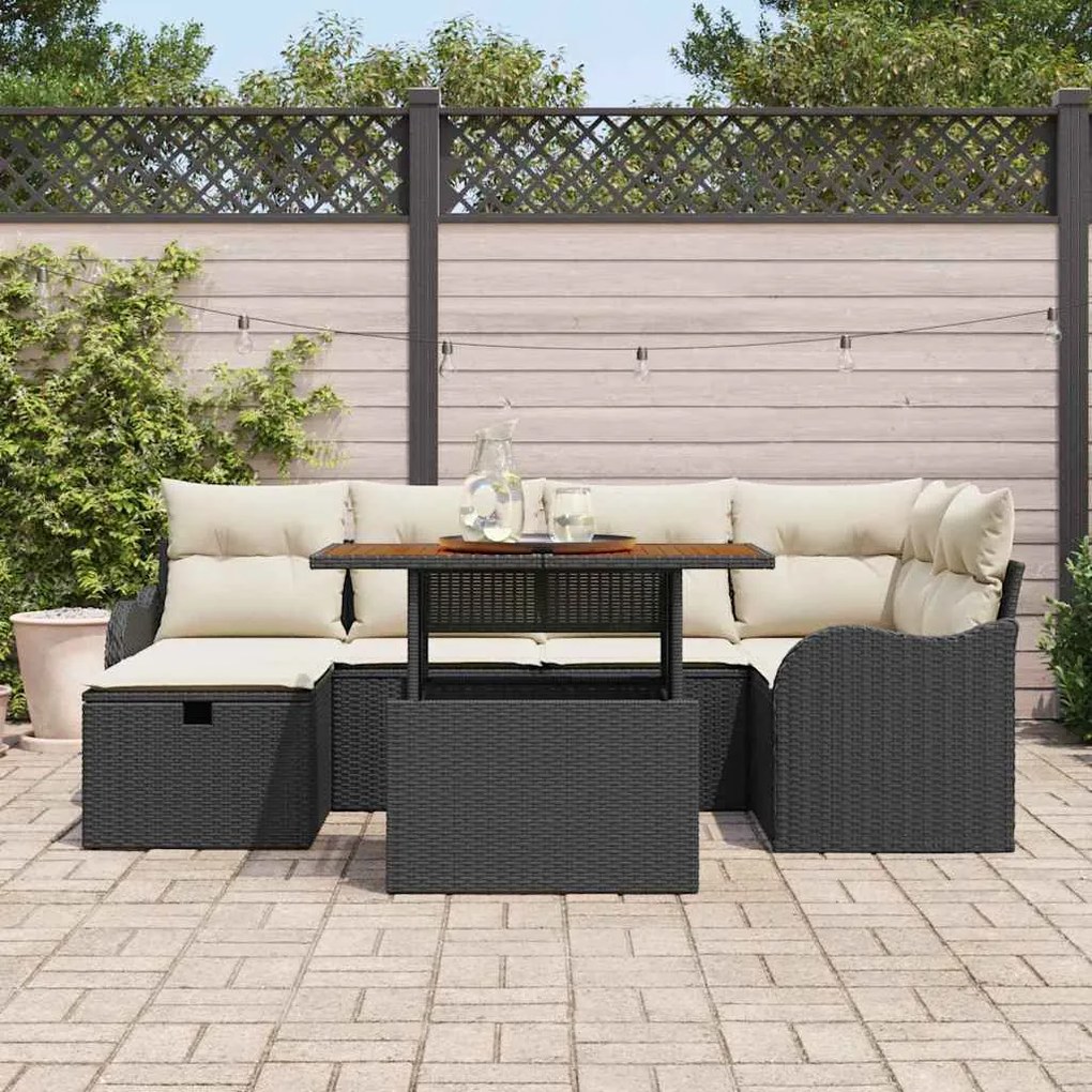 vidaXL Σετ Καναπέ Κήπου 7 pcs Μαύρο συνθετικό ρατάν