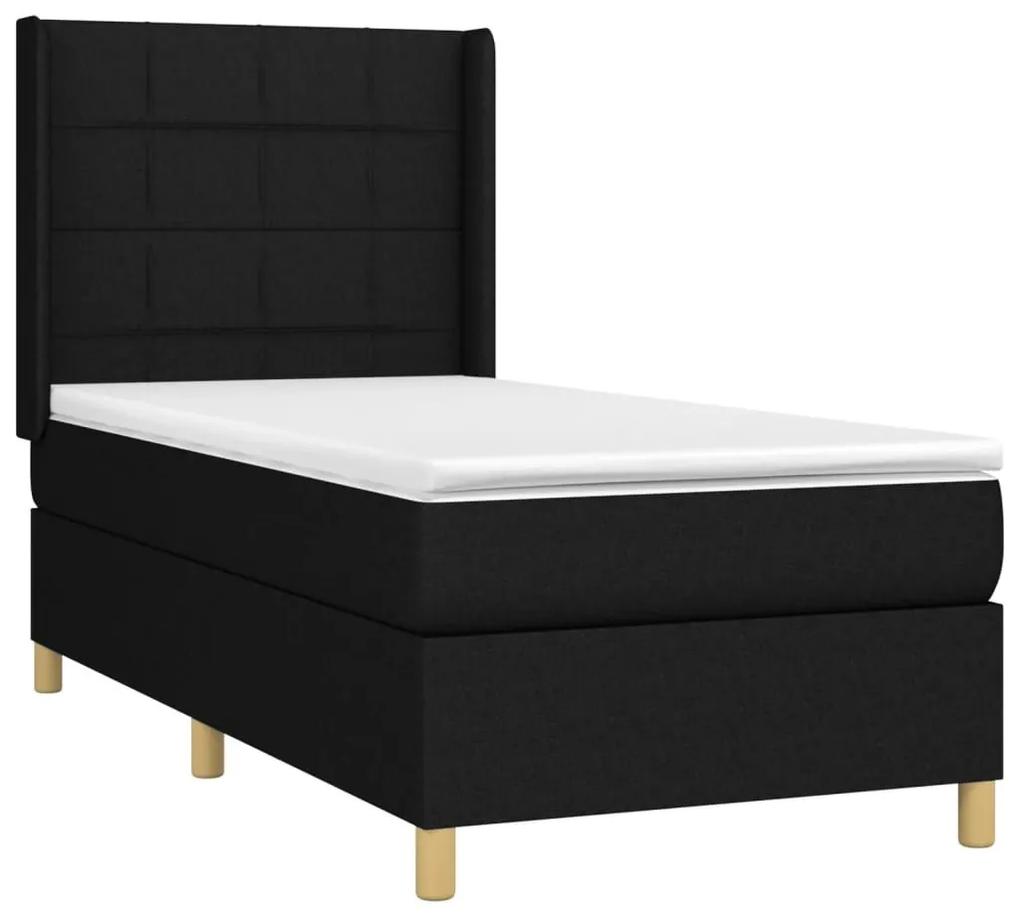 Κρεβάτι Boxspring με Στρώμα &amp; LED Μαύρο 90x200 εκ. Υφασμάτινο - Μαύρο