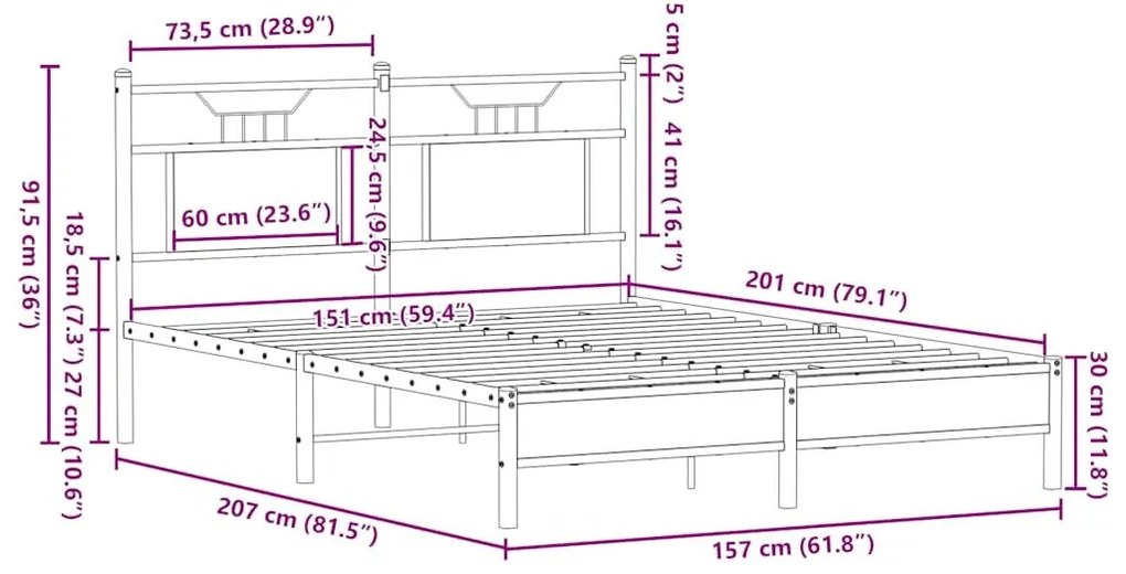 Πλαίσιο Κρεβατιού Χωρ. Στρώμα Sonoma Δρυς 150x200εκ. Επ. Ξύλο - Καφέ