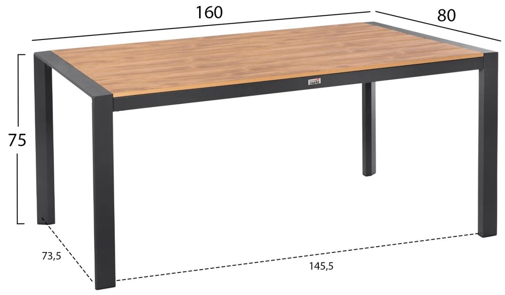Τραπέζι GOYA Αλουμίνιο Ανθρακί και Polywood 160x80x75Υ εκ. 160x80x75 εκ.