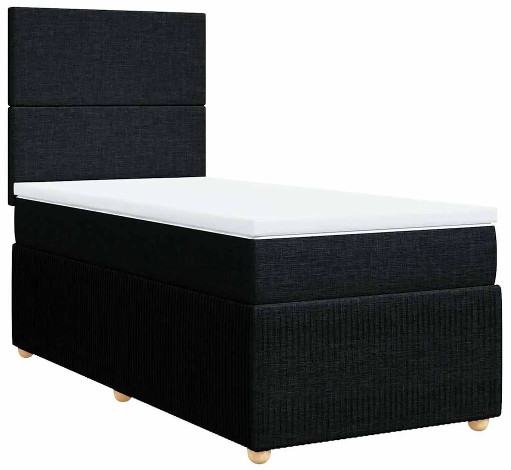 vidaXL Κρεβάτι Boxspring με Στρώμα Μαύρο 90x200 εκ. Υφασμάτινο