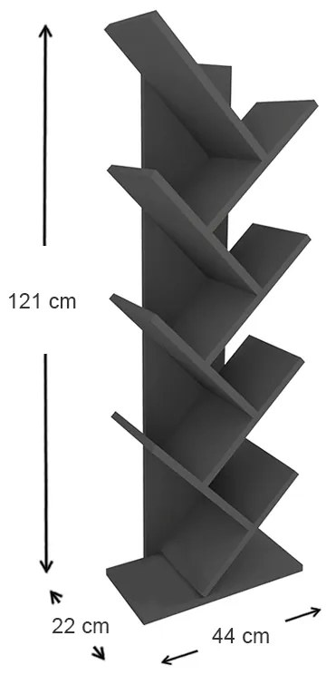 Βιβλιοθήκη Milton Megapap χρώμα ανθρακί 44x22x121εκ.