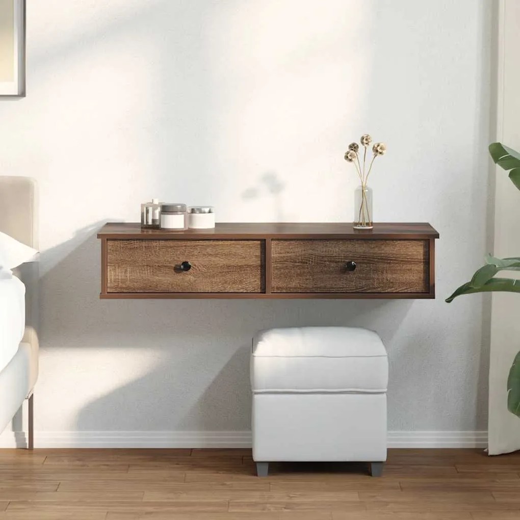 Ράφι τοίχου με συρτάρια καφέ δρυς 100x37,5x19 cm Ξύλο μηχανής - Καφέ