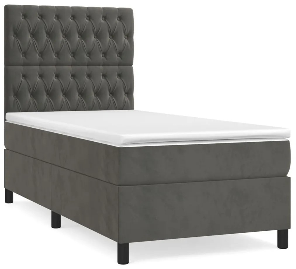 Κρεβάτι Boxspring με Στρώμα Σκούρο Γκρι 80x200 εκ. Βελούδινο - Γκρι