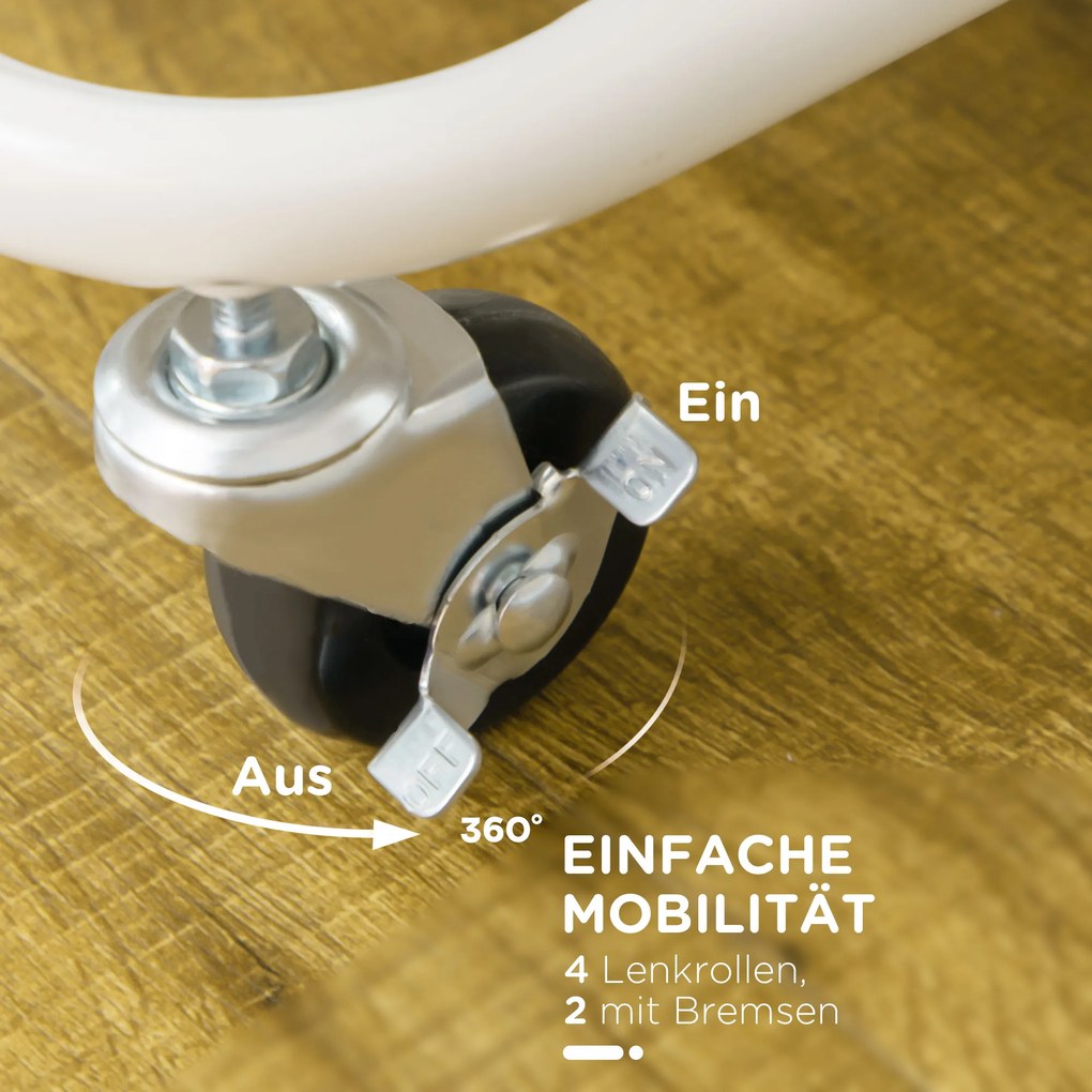 HOMCOM Τροχήλατο Καρότσι, Καρότσι Σερβιρίσματος, 3 Καλάθια Αποθήκευσης, 3 Κρεμαστά Κουτιά, 4 Γάντζοι, Μεταλλικό Πλαίσιο, 42 x 38 x 86,5cm, Λευκό