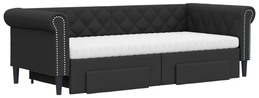 vidaXL Καναπές Κρεβάτι Συρόμενος Μαύρο 90x200 εκ. Συνθ. Δέρμα&amp;Συρτάρια