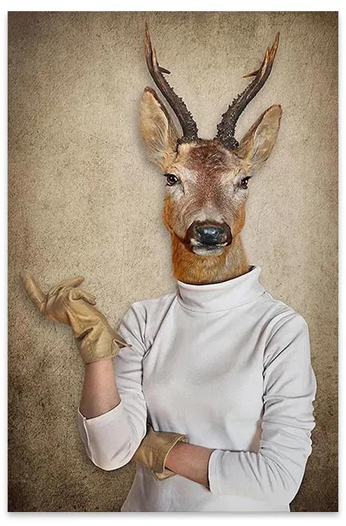 Πίνακας σε καμβά "Woman With Deer Head" Megapap ψηφιακής εκτύπωσης 50x75x3εκ. - 0127989
