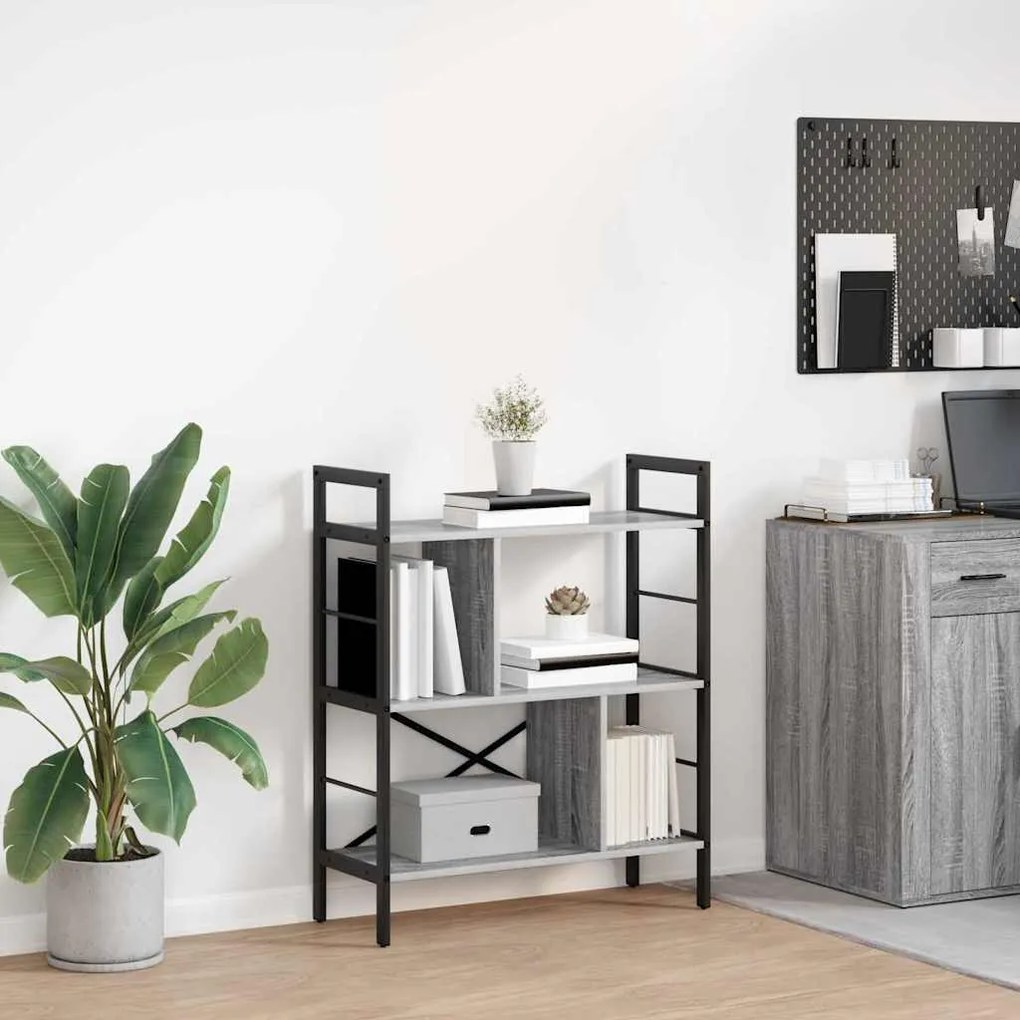 vidaXL Ράφι Βιβλίων Γκρίζο Σονομα 75 x 30 x 91 εκ. Επεξεργασμένο ξύλο