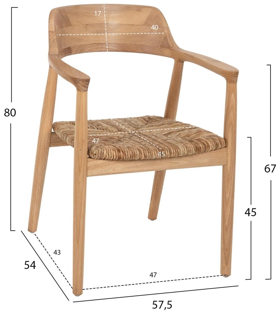 Πολυθρόνα KINGSLEY Ξύλο Sungkai και Ψάθα σε Φυσικό χρώμα 57,5x54x80Yεκ. 57.5x54x80 εκ.