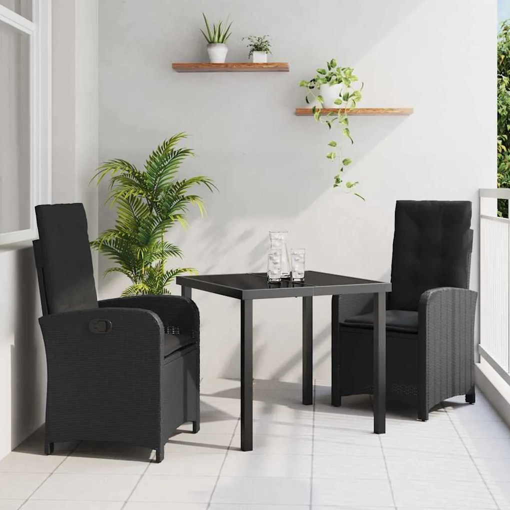 vidaXL Σέτ φαγητού για κήπο 3 pcs Μαύρο συνθετικό ρατάν