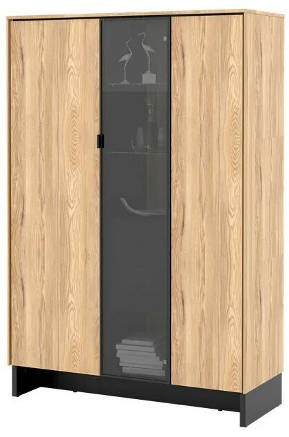 Βιτρίνα Fresno AL108, Ανοιχτό χρώμα ξύλου, Μαύρο, Με πόρτες, Με συρτάρια, Ο αριθμός των θυρών: 2, Αριθμός συρταριών: 2, 152x102x40cm, 77 kg
