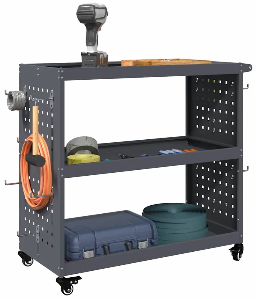 vidaXL Καρότσι εργαλείων με ράφι με τροχούς Ανθρακί 75 x 35 x 73 εκ.