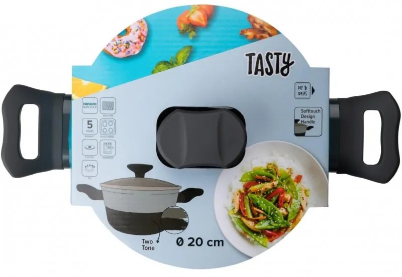 Κατσαρόλα με γυάλινο καπάκι Tasty 678536, Ø20 cm, 2.5 l, Μαλακά χερούλια, Αλουμίνιο, Αντικολλητική επίστρωση, Γκρι