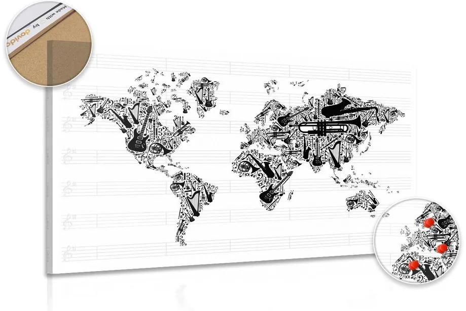 Εικόνα στον παγκόσμιο χάρτη μουσικής από φελλό σε αντίστροφη μορφή - 120x80  color mix