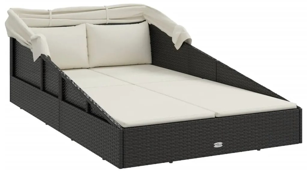 vidaXL Ξαπλώστρα με Πτυσσόμενη Οροφή Μαύρη 200x114x128 εκ. Συνθ. Ρατάν